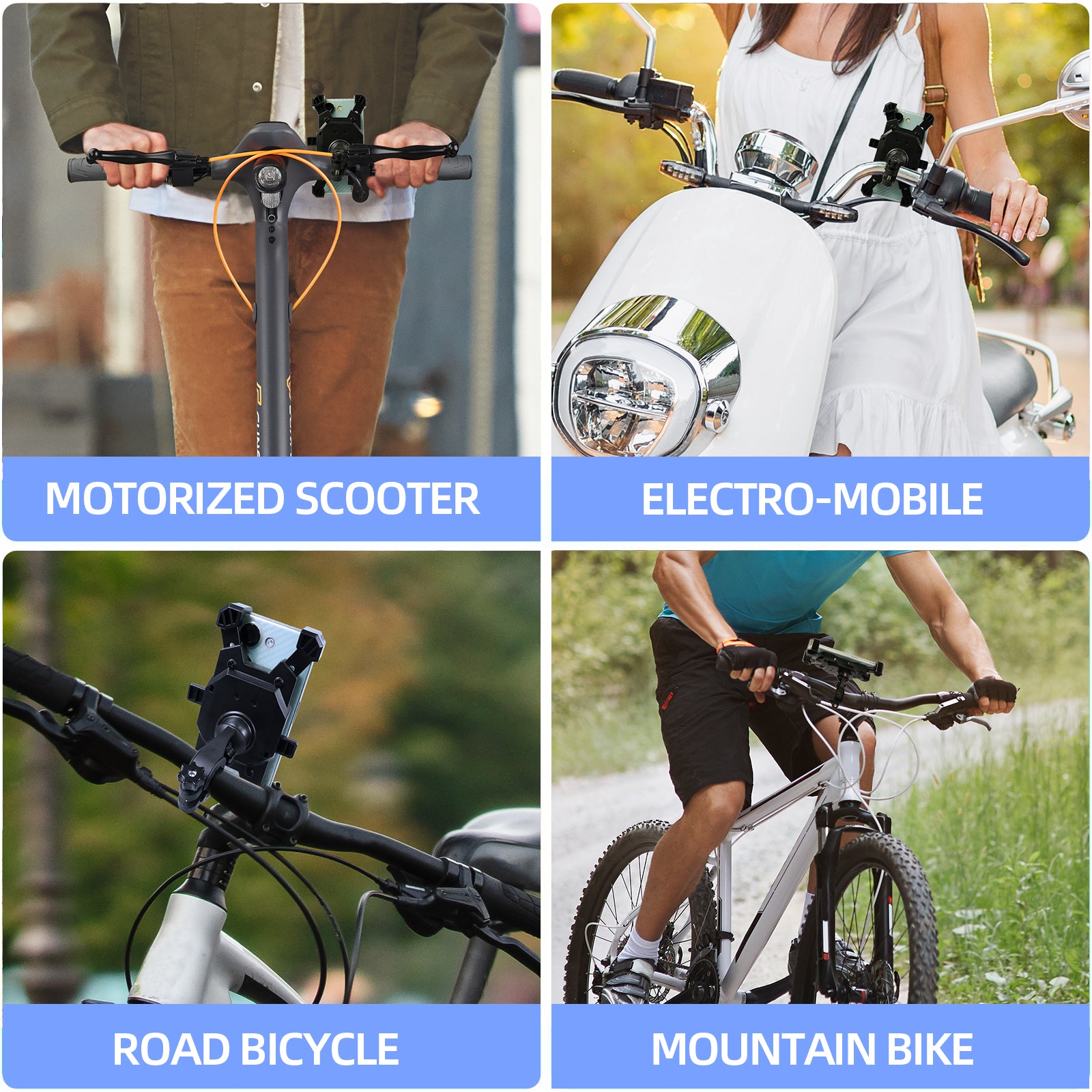 Phone Mount Holder, Bicycle Scooter Phone Clip, Black